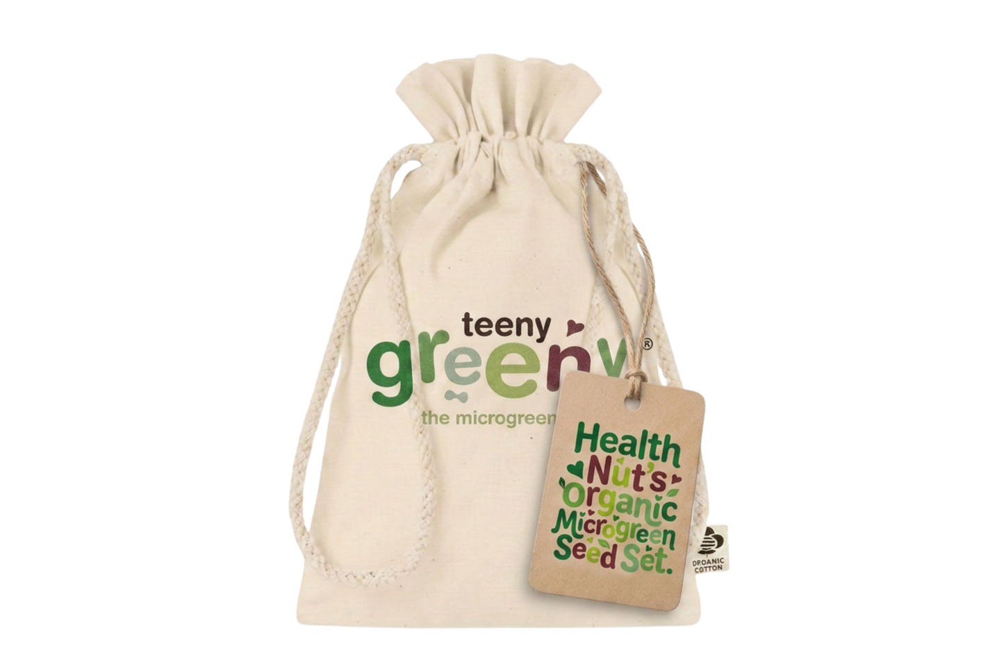 Teeny Greeny cotton gift bag for gifting microgreen seed set