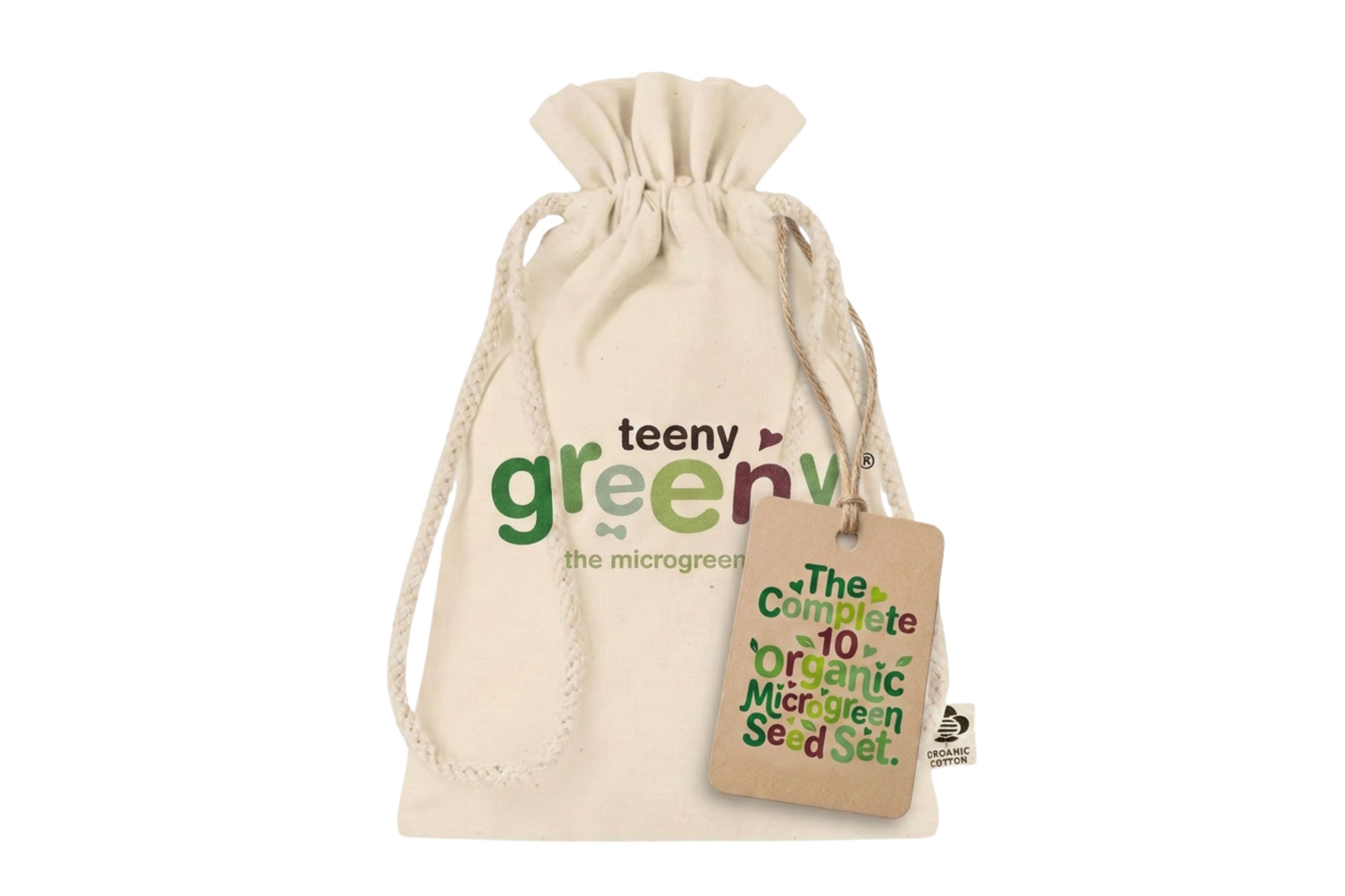 Teeny Greeny cotton gift bag for gifting microgreen seed set