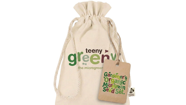 Teeny Greeny cotton gift bag for gifting microgreen seed set