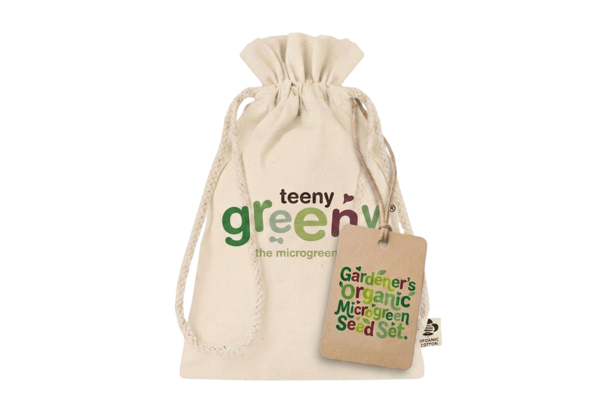 Teeny Greeny cotton gift bag for gifting microgreen seed set