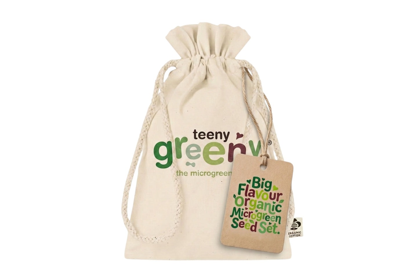 Teeny Greeny cotton gift bag for gifting microgreen seed set