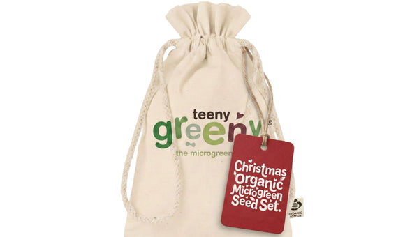 Teeny Greeny cotton gift bag for gifting microgreen seed set