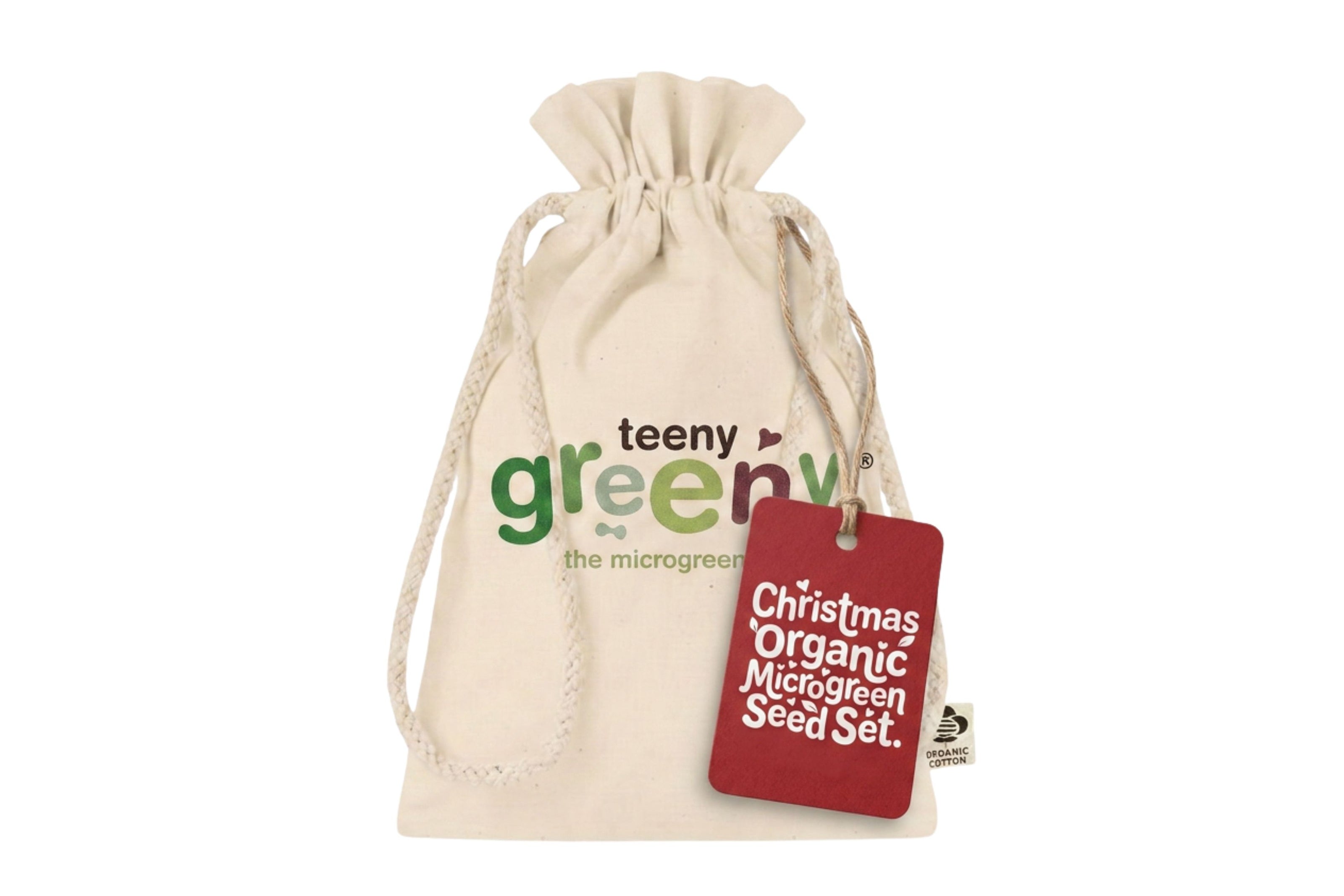 Teeny Greeny cotton gift bag for gifting microgreen seed set