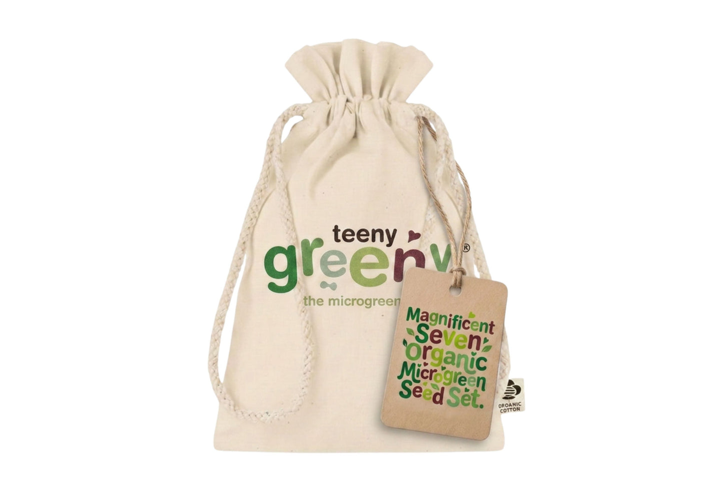 Teeny Greeny cotton gift bag for gifting microgreen seed set