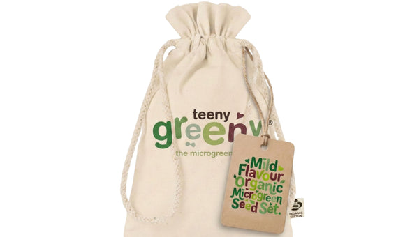 Teeny Greeny cotton gift bag for gifting microgreen seed set