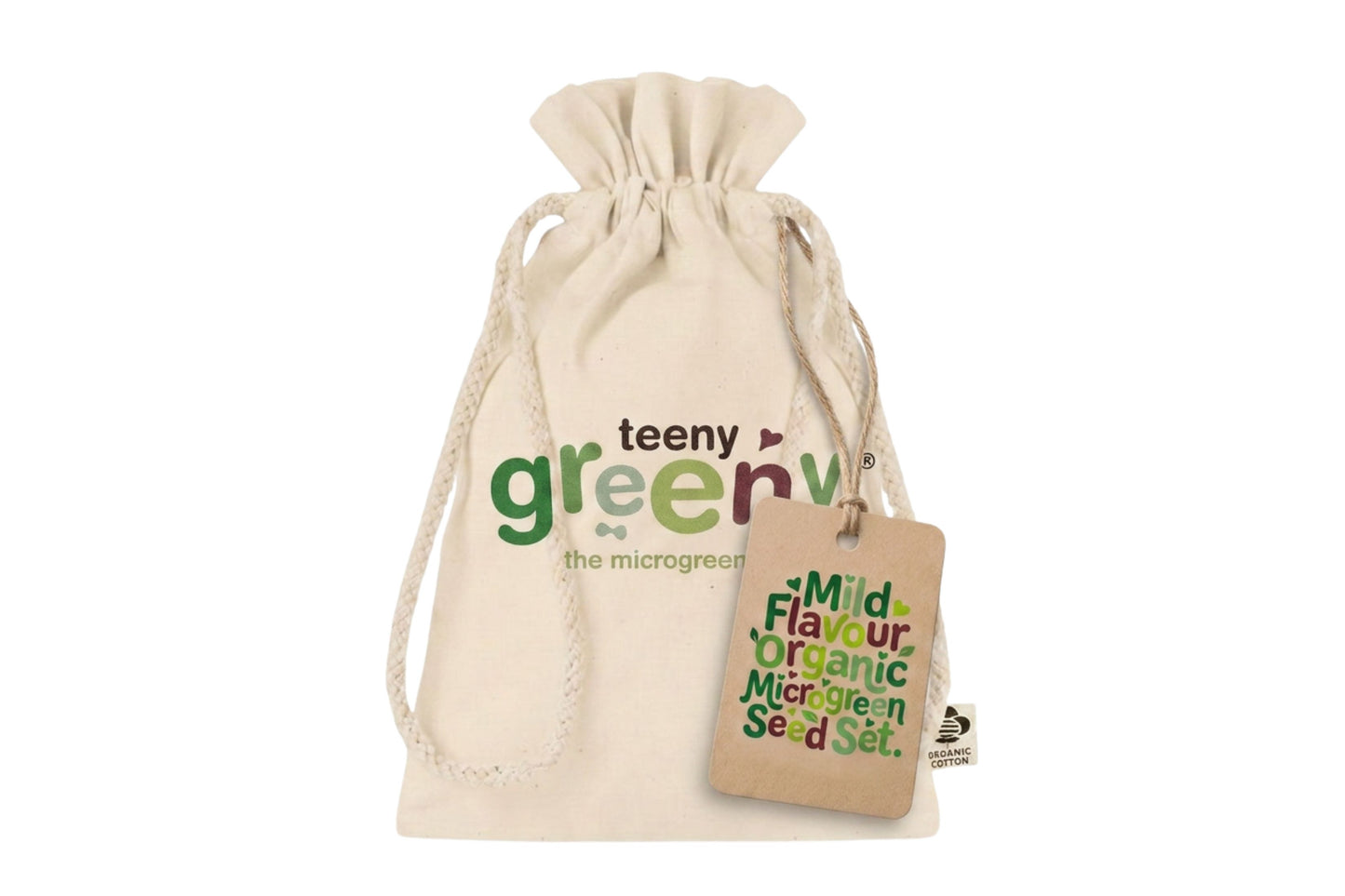 Teeny Greeny cotton gift bag for gifting microgreen seed set