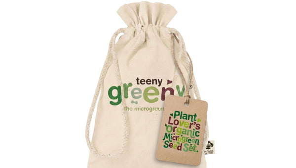 Teeny Greeny cotton gift bag for gifting microgreen seed set