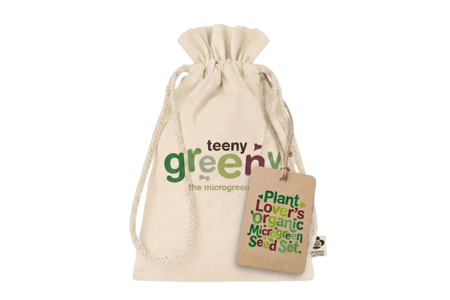 Teeny Greeny cotton gift bag for gifting microgreen seed set