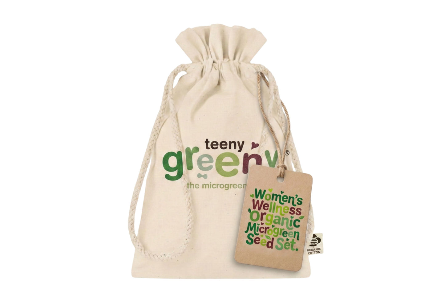 Teeny Greeny cotton gift bag for gifting microgreen seed set