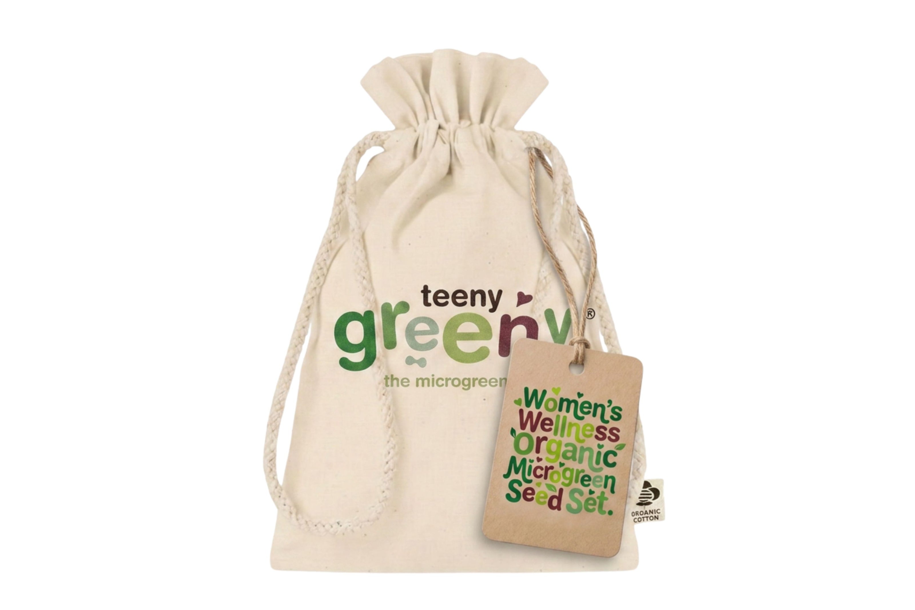 Teeny Greeny cotton gift bag for gifting microgreen seed set